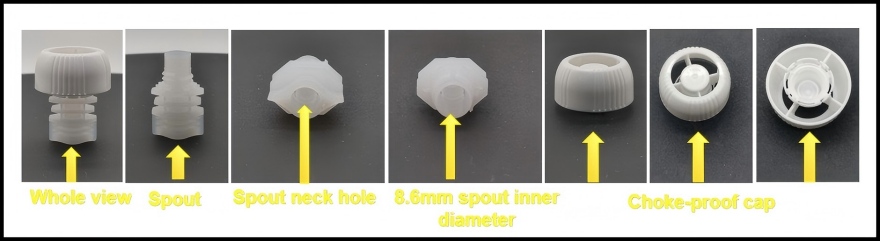 Characteristic of squeeze pouch caps with baby food pouch spout (HL086M)